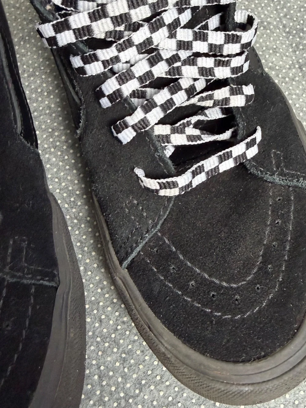 Vans Sk8-Hi Blackout Suede High Top Sneakers Checkerboard Laces Men's